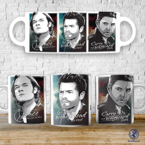 Supernatural Sam, Castiel, Dean bögre