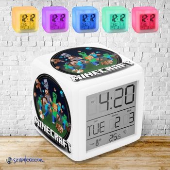   Minecraft - Kerek logó színváltós világító ébresztő óra