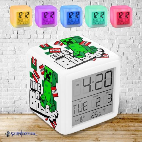 Minecraft Like a Boss színváltós világító ébresztő óra
