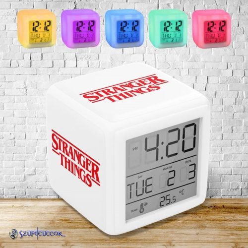 Stranger Things fehér logo színváltós világító ébresztő óra